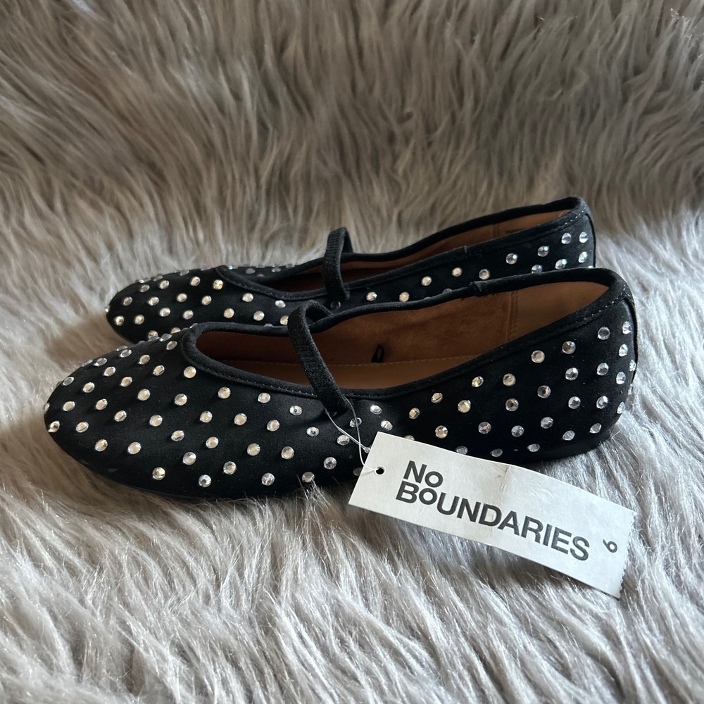 No Boundaries Studded Mary Jane Flats Womens Size 6 Black Slip On Ballet Shoes